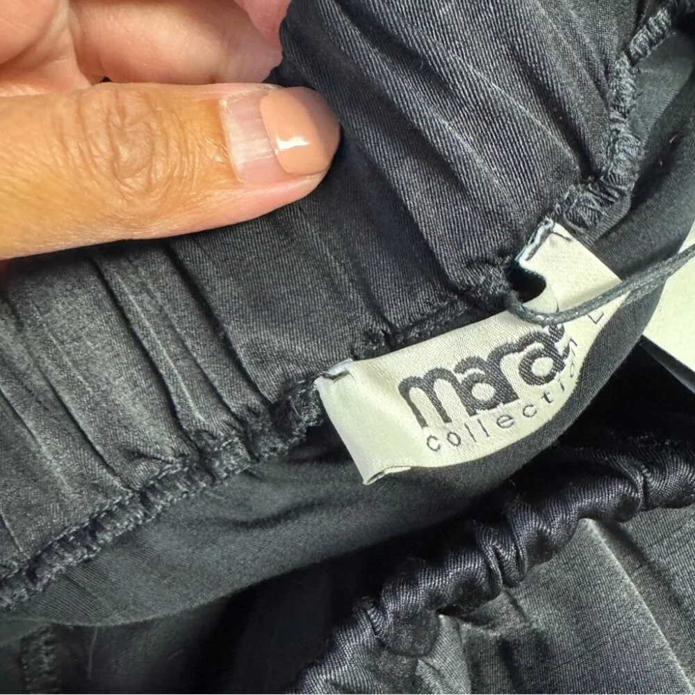 Mara’s Collection Black Satin Pants Size L Luxe Greek Made Relaxed Fit